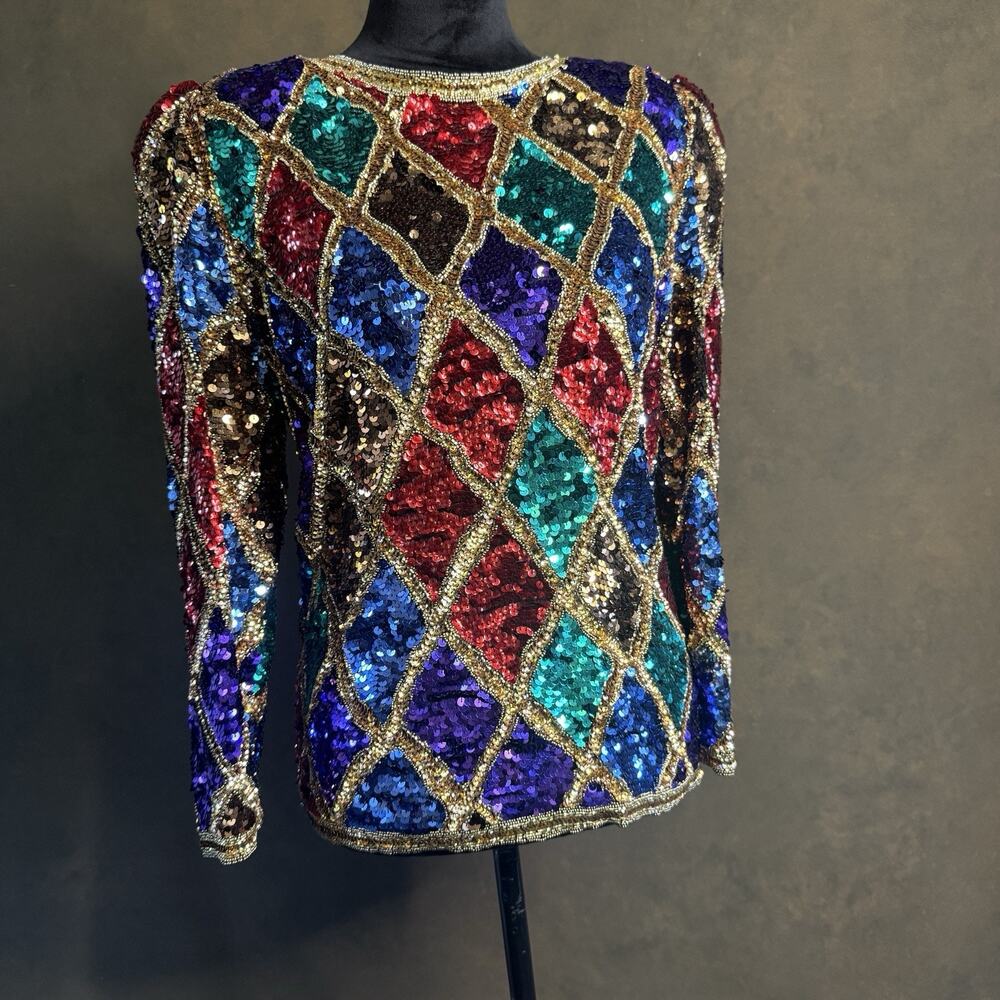 Vintage Black Tie Silk Sequin Top Stunning Condition Size Small Vintage 80's